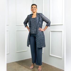 Grey R & M Richards lace and sequin three piece suit. NWT